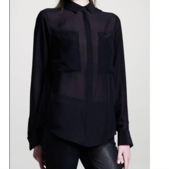 T by Alexander Wang Silk Combo Blouse Black SZ S - Picture 1 of 10